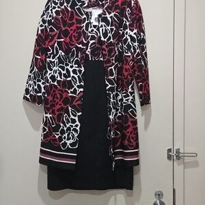 Danny & Nicole Black, White and Red Floral Midi Dress with Jacket